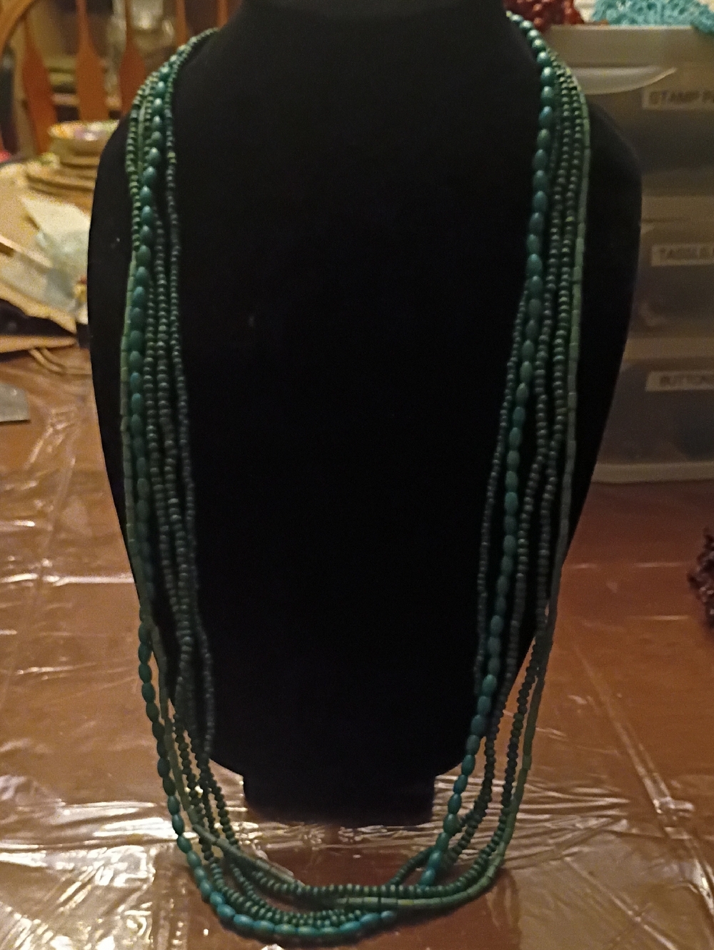 Layered Teal Bead Necklace for Women - Multi-Strand Statement